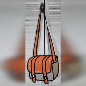 Optical Illusion 2D Cartoon Style Jumped From Paper Flat Messenger Bag Crossbody
